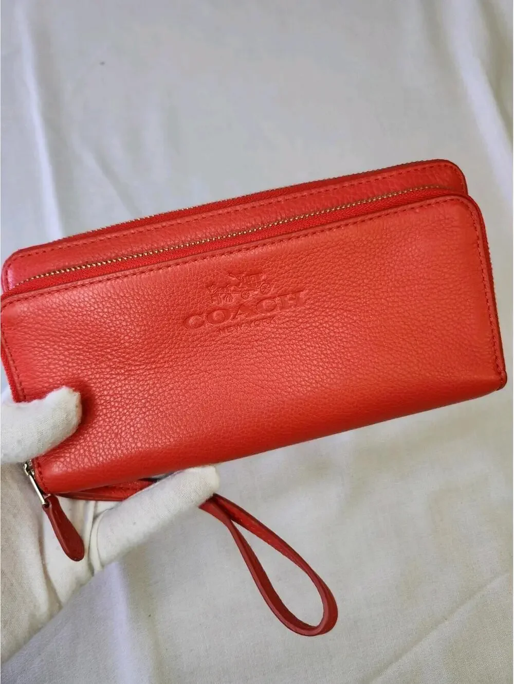 Coach Red Wristlet Wallet with Zipper, Logo, Strap and Credit Card Slots - Picture 5 of 5